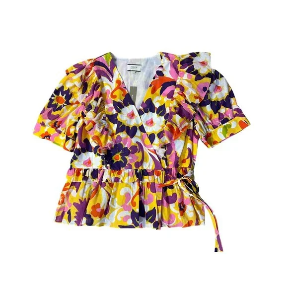 J.Crew Collection Ratti Floral Wrap Blouse Womens L AW532 NWT Cotton Ruffle Top - Picture 11 of 16